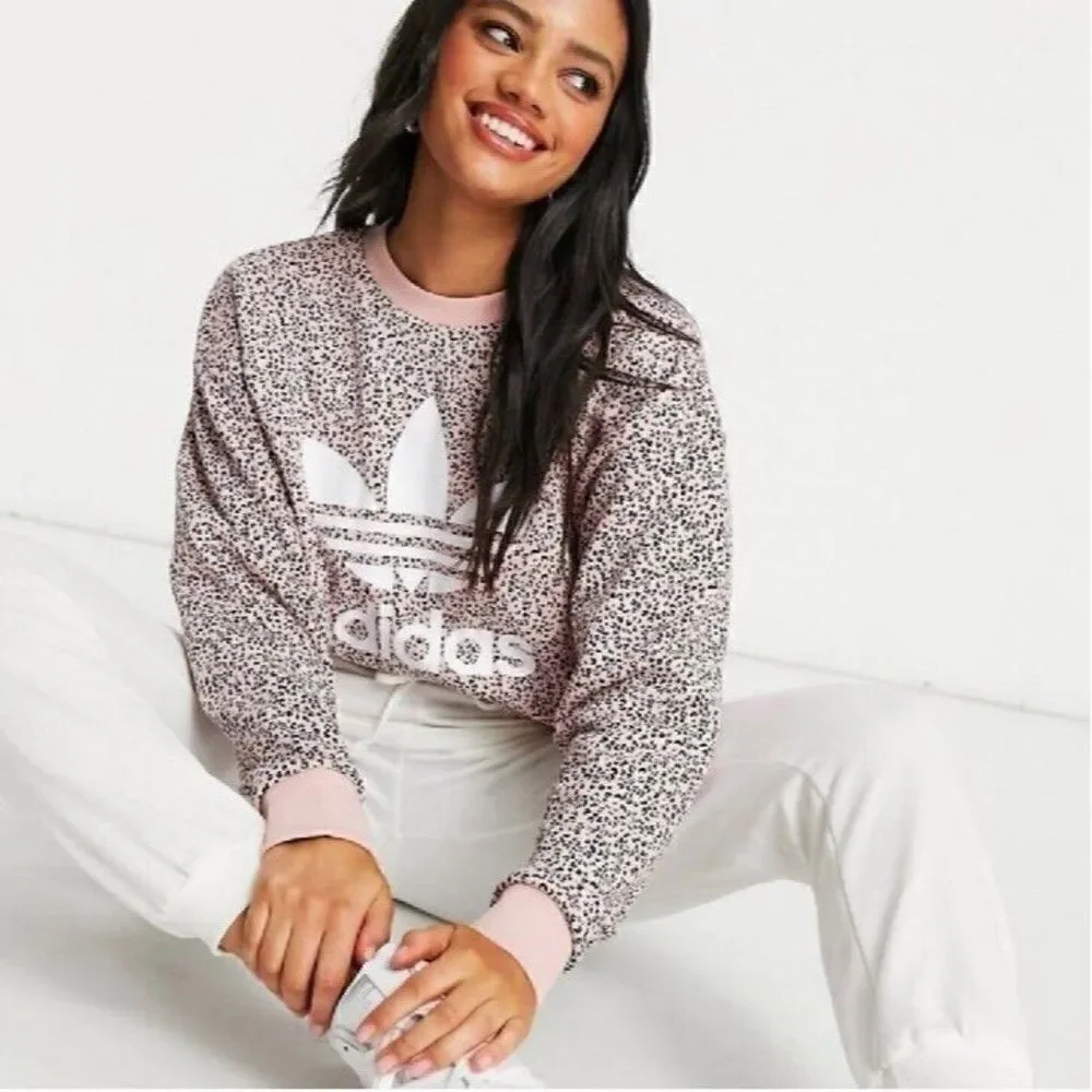 ADIDAS X HER Studio London Pink Leopard Print Crop Sweatshirt Women's Size XS